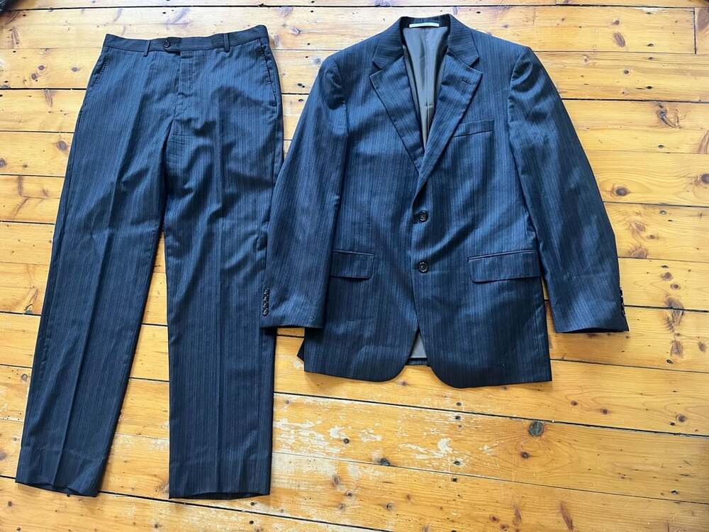 Hickey Freeman Mens 2-Piece Suit Wool Pinstripe Jacket & Pants Gray 40R 35x32